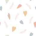 Tender pastel colored hearts seamless pattern vector illustration, simple hand drawn  trendy style bohemian vintage ornament for t Royalty Free Stock Photo