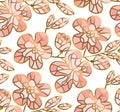 Rosy and gold sakura flowers seamless pattern