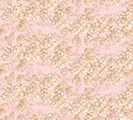 Rosy and gold sakura flowers seamless pattern