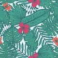 Tender pattern with tropical leaves and flowers Royalty Free Stock Photo