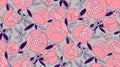 Tender pink round peony flower seamless pattern Royalty Free Stock Photo