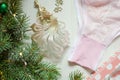 Tender pink underwear on the white background. Christmas women& x27;s Royalty Free Stock Photo