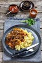 tender red wine braised beef with mashed potato Royalty Free Stock Photo
