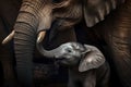 Tender scene of Mother and Baby elephant. Amazing African Wildlife. Generative Ai