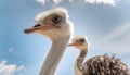 Tender shot of a mother ostrich with her little baby ostrich Royalty Free Stock Photo