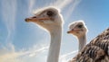 Tender shot of a mother ostrich with her little baby ostrich Royalty Free Stock Photo