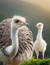 Tender shot of a mother ostrich with her little baby ostrich Royalty Free Stock Photo