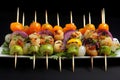 Tender Skewers vegetables grill scallops. Generate Ai