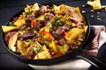 Tender spicy beef entrecote steak with nachos Royalty Free Stock Photo