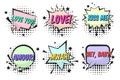 Bright Valentines retro comic speech bubbles set