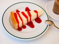 Tender sweet cheesecake from mascarpone with raspberry topping Royalty Free Stock Photo