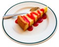 Tender sweet cheesecake from mascarpone with raspberry topping Royalty Free Stock Photo