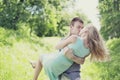 Tender sweet kiss couple outdoors, love, relationships Royalty Free Stock Photo