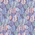 Tender violet and rosy color tropical leaves seamless pattern. D