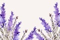 Tender watercolor lavender flowers on white background. Generative AI