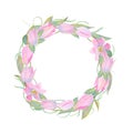Tender watercolor spring floral wreath.