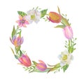 Tender watercolor spring floral wreath.