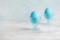 Tender white blue Easter decoration, painted Easter eggs. Copy s Royalty Free Stock Photo