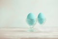 Tender white blue Easter decoration, painted Easter eggs. Copy s Royalty Free Stock Photo