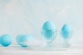 Tender white blue Easter decoration, painted Easter eggs. Copy s Royalty Free Stock Photo