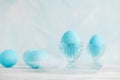 Tender white blue Easter decoration, painted Easter eggs. Copy s Royalty Free Stock Photo