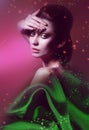 Tender woman in green fabric Royalty Free Stock Photo