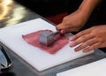 Tenderize meat slice, Chef preparing meal in the kitchen Royalty Free Stock Photo