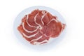 Tenderized boneless raw pork chops on the white dish