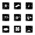 Tending garden icons set, grunge style Royalty Free Stock Photo