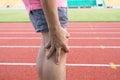 Tendon knee joint problems on Man leg from exercise Royalty Free Stock Photo