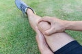 Tendon knee joint problems on Man`s leg from exercise