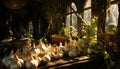 Tenebrist still life of garlic heads together a windows kitchen