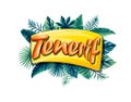 Tenerif tropical leaves bright banner orange letters