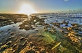 The Tenerife beach with clouds and sun , wide angle view of the sea Royalty Free Stock Photo