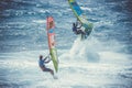 Windsurfers Jamaer Leon and Sanchez Omar in action during the windsurf world cup Royalty Free Stock Photo