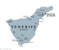 Tenerife island, gray political map, part of Canary Islands, Spain