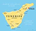 Tenerife island, political map, part of the Canary Islands, Spain