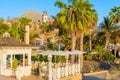 A view of cafe building on El Duque beach on southern coast of Tenerife, Canary Islands, Spain Royalty Free Stock Photo