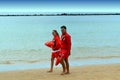 Tenerife - May 24, 2018. A pair of Canaryan lifeguards patrollin Royalty Free Stock Photo