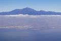 Tenerife - Panoramic airplane view on the volcano mountain peak Pico del Teide on Ternerife, Spain, Europe Royalty Free Stock Photo