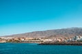 City and hotel buildings at coast of south Tenerife, Costa Adeje, view from ocean