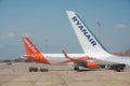 Ryanair and Easyjet Airplanes - Low Budget Airline Royalty Free Stock Photo