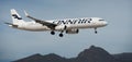 Tenerife, Spain December 10st, 2023. Airbus A321-231 Finnair Airlines flies in the blue sky