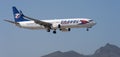 Smartwings Airlines flies in the blue sky. Landing at Tenerife Airport Royalty Free Stock Photo