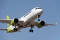 Airbus A220-300 Air Baltic Airlines flies in the blue sky. Landing at Tenerife Airport Royalty Free Stock Photo