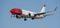 Tenerife, Spain January 16 st, 2024. Boeing 737 MAX 8 Norwegian Airlines flies in the blue sky