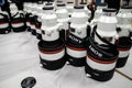 Sony 400 mm telephoto lenses for Alpha 9 series are stacked during a conference for