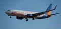 Jet2 Airlines flies in the blue sky. Landing at Tenerife Airport Royalty Free Stock Photo