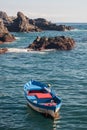 Tenerife, Spain-summer 2015: empty fisher boat in ocean Royalty Free Stock Photo