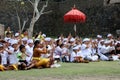 Villagers gather for prayers ahead of the annual Perang Pandan festival in the Balinese Royalty Free Stock Photo